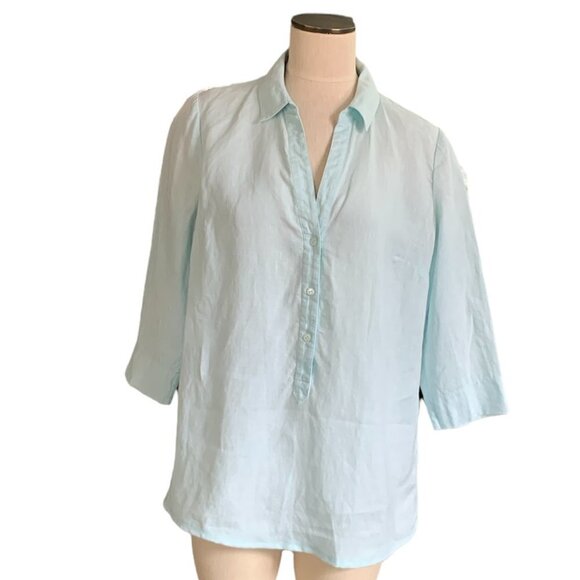 PURE Collection Linen Tunic Top Pastel Blue-Green/Aqua Sz 12 #230F - Picture 3 of 7